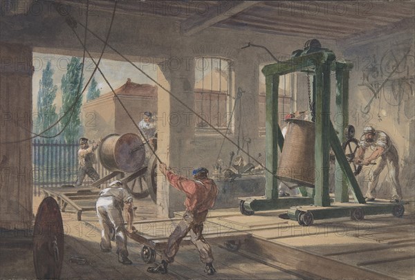 The Reels of Gutta-percha Covered Conducting Wire Conveyed into Tanks at the Works of the Telegraph Construction and Maintenance Company, at Greenwich, 1865-66.