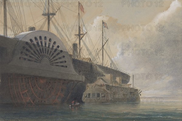 The Old Frigate Iris with Her Freight of Cable Alongside the Great Eastern at Sheerness: The Cable Passed from the Hulk to the Great Eastern, 1865.
