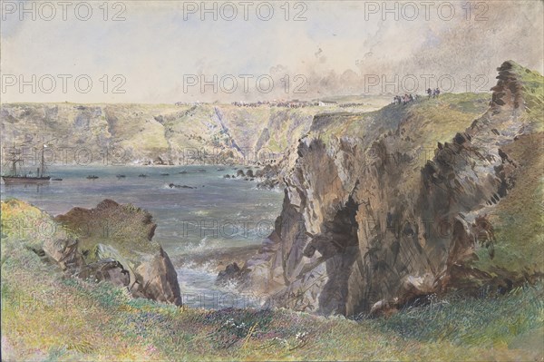 Foilhummerum Bay, Valentia, from Cromwell Fort: The Caroline Laying the Earthwire on July 21st, 1865, 1865.
