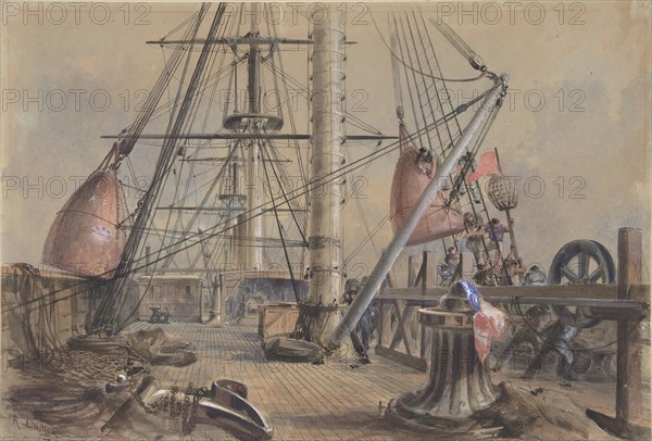 Getting Out One of the Great Buoys: The Deck of the Great Eastern Looking From the Forecastle, 1865-66.