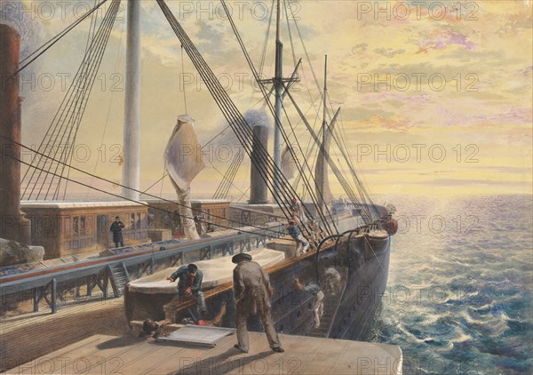 View, Looking Aft, from the Port Paddle Box of the Great Eastern, Showing the Trough for the Cable, etc., 1865-66.