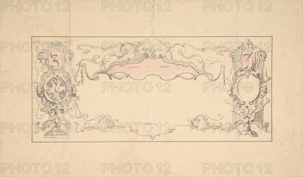 Design for Banknote or Certificate, 1830-1900.