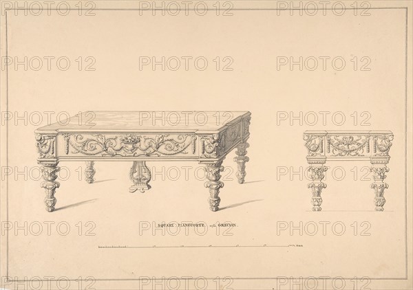 Design for Square Pianoforte, Grecian Style, 1835-1900.