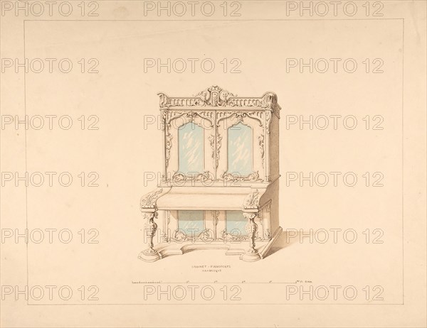 Design for Cabinet Pianoforte, Arabesque Style, 1835-1900.
