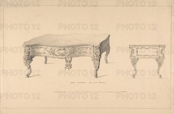 Design for Square Pianoforte, Louis Quatorze Style, 1835-1900.
