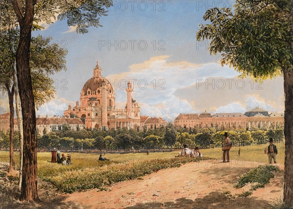 View of St. Charles Church and the Polytechnic Institute in Vienna, 1831.