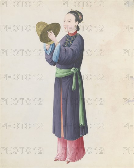 Watercolour of musician playing bo (tongbo), late 18th century.