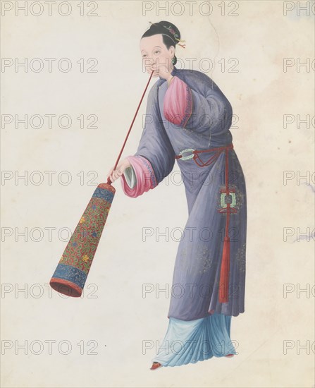 Watercolour of musician playing laba, late 18th century.