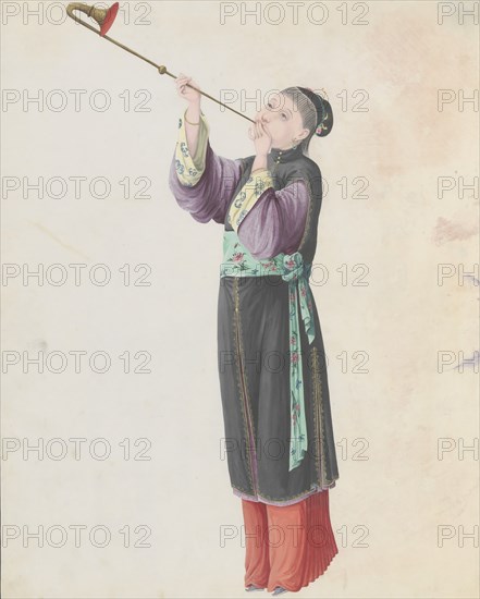 Watercolour of musician playing laba, late 18th century.