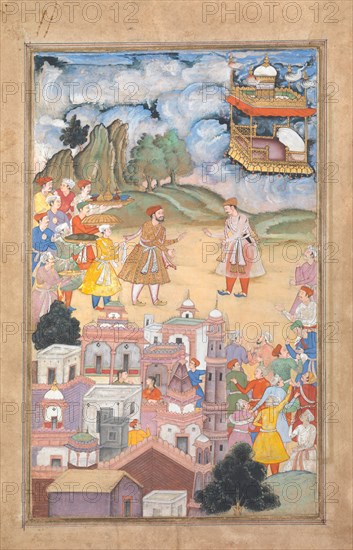 King Sal Visits Kala Yavana, Folio from a Harivamsa (Legend of Hari (Krishna)), ca. 1590-95.