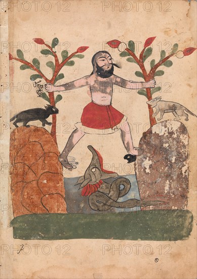 Man's Fate or the Man Taking Refuge in a Well Inhabited by a Dragon, Folio from a Kalila wa Dimna, 18th century.
