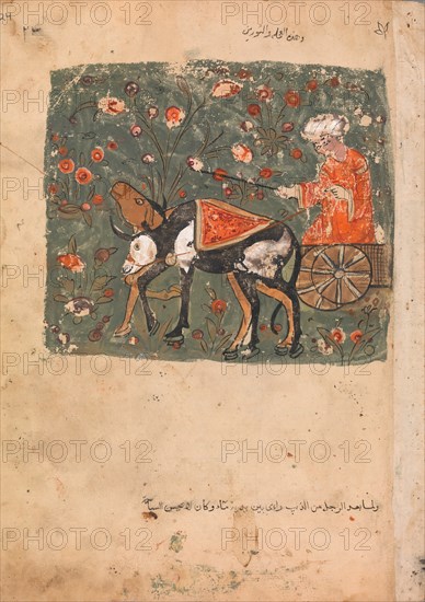The Father's Advice Followed by a Son who Sets out to Join a Caravan with the Two Oxen, Folio from a Kalila wa Dimna, 18th century.