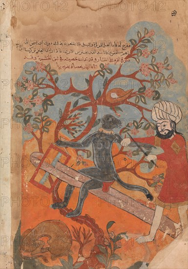 The Monkey Tries Carpentry, Folio from a Kalila wa Dimna, 18th century.