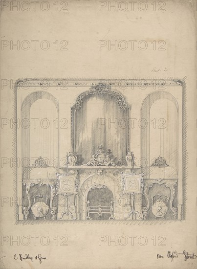Design for a Wall with a Fireplace and Side Tables, 1841-84.