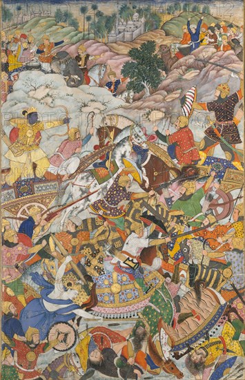 Krishna and Balarama Fighting the Enemy, Folio from a Harivamsa (The Legend of Hari (Krishna)), ca. 1590-95.