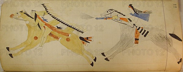 Maffet Ledger: Two Mounted Indians, ca. 1874-81.