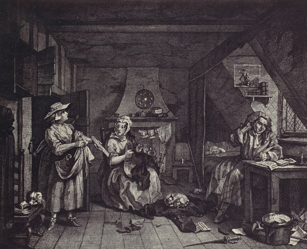 [photo-reproduction of Hogarth's print illustrating the Dunciad, Book I, line III], 1850s-60s.