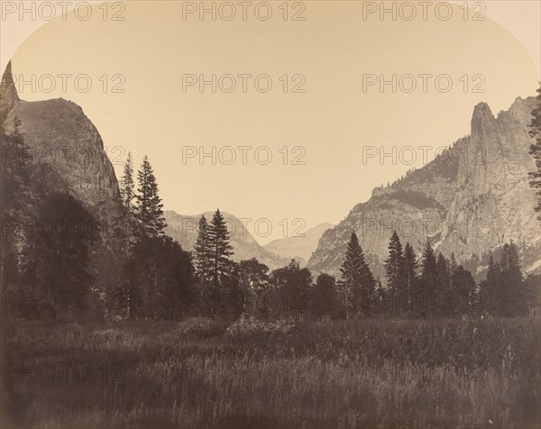 Up the Valley, North Dome in Center, Sentinel on Left, 1861.