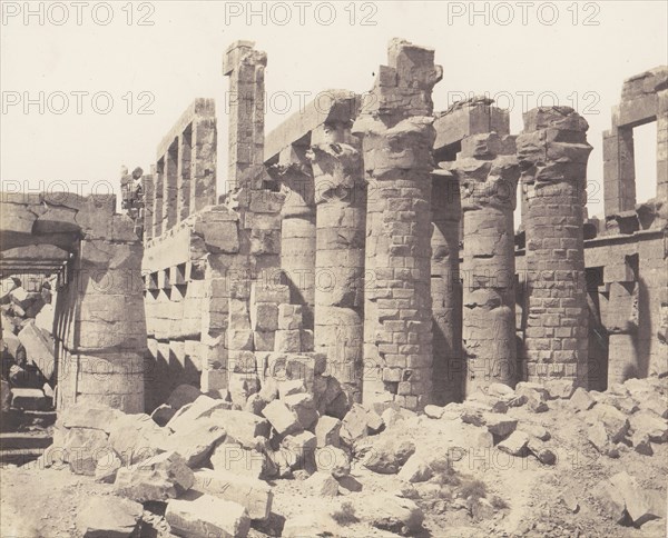 Karnak (Thèbes), Palais - Salle Hypostyle - Vue Générale Prise du Point Q, 1851-52, printed 1853-54.