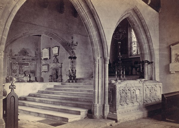 Monuments and Chancel Steps, Tenby Church, 1870s.