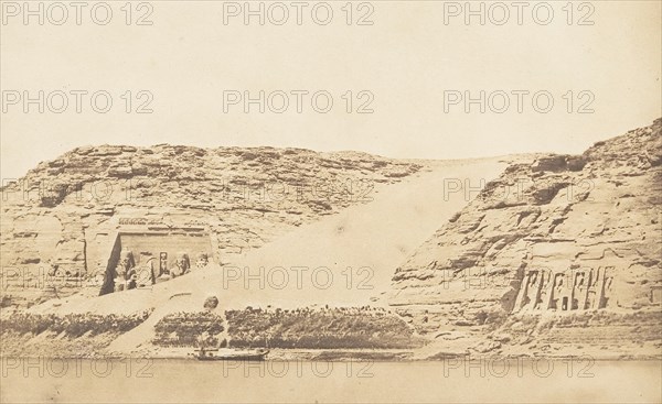 Vue générale des Spéos de Phré et d'Athor, à Abousembil, prise de l'ile, March 29, 1850.