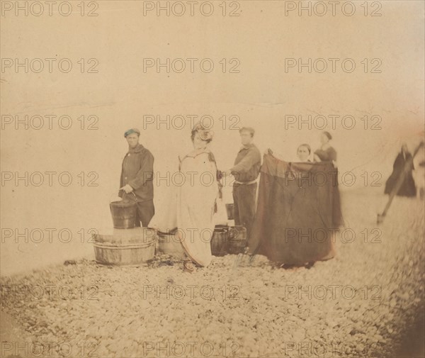 [La Comtesse with Group on a Rocky Beach], 1860s.
