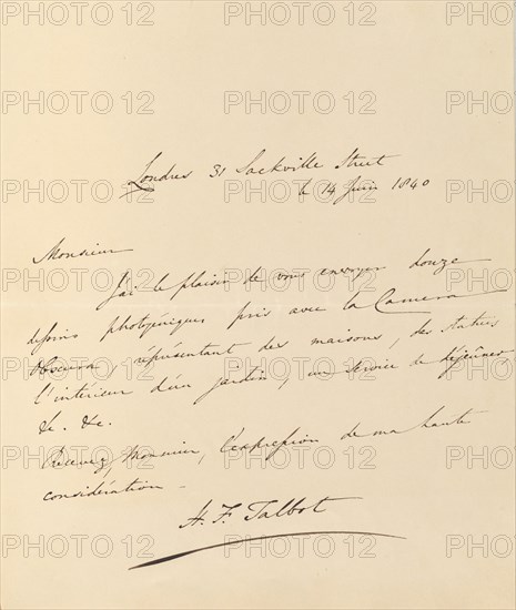 [Manuscript Letter from W. H. Fox Talbot to Antonio Bertoloni], 1840.