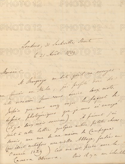 [Manuscript Letter from W. H. Fox Talbot to Antonio Bertoloni], 1839.
