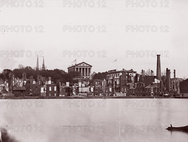 Ruins on North Bank of Canal, Richmond, 1865. Formerly attributed to Mathew B. Brady.