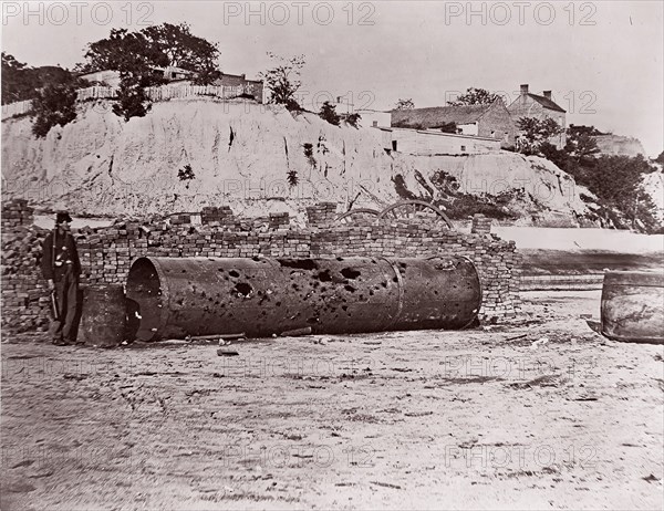 Smokestack of Confederate Ram Merrimac at Richmond/Remains of Ironclad Ram "Virginia #2", April, 1865, 1865. Formerly attributed to Mathew B. Brady.