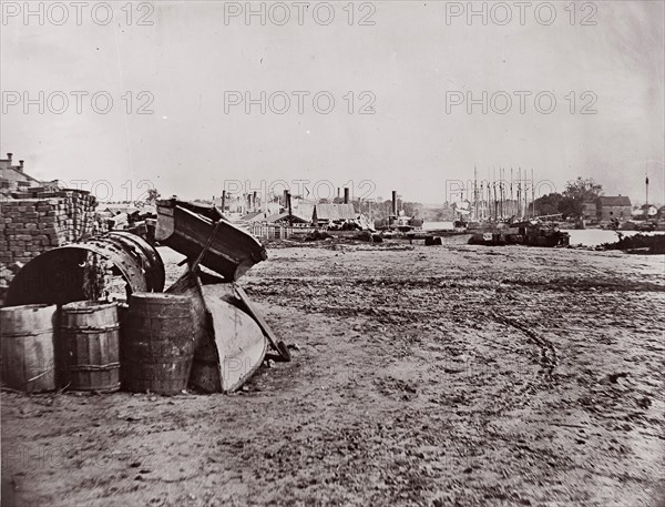 Wharves at Richmond, Virginia, 1865. Formerly attributed to Mathew B. Brady.