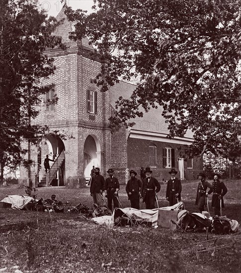 St. Peter's Church near White House, Where Washington was Married. General E. V. Sumner and Staff, 1861-65. Formerly attributed to Mathew B. Brady.