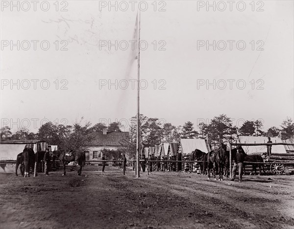 Headquarters, 10th Army Corps, Hatcher's Farm, Virginia, 1861-65. Formerly attributed to Mathew B. Brady.