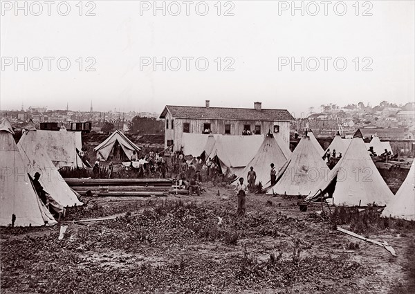 Locomotive #56, U.S. Military Railroad/City Point. Troops Ready to be Taken to the Front by Rail, 1861-65. Formerly attributed to Mathew B. Brady.