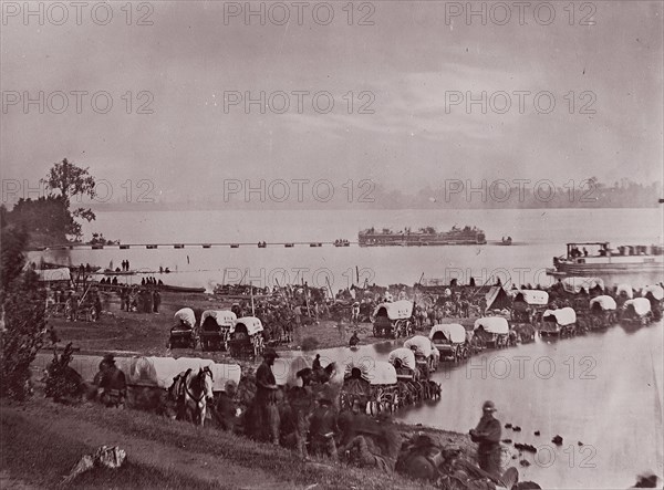 Wagon Train at Port Royal, Rappahannock River, 1861-65. Formerly attributed to Mathew B. Brady.