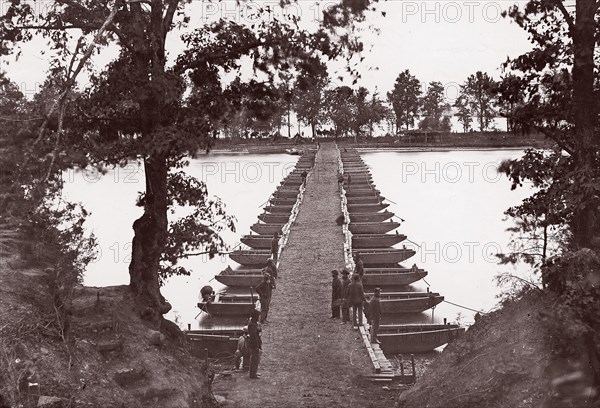 Pontoon Bridge at Deep Bottom, James River, 1864. Formerly attributed to Mathew B. Brady.