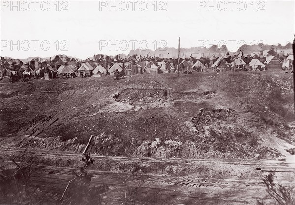 Camp of Construction Corps, U.S. Military Railroad at City Point, 1861-65. Formerly attributed to Mathew B. Brady.