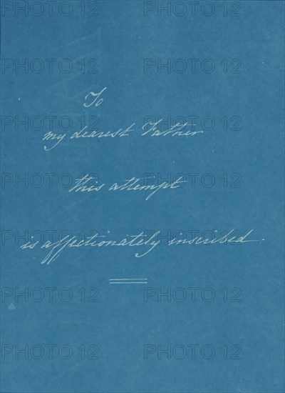 [Dedication Page 1] from Photographs of British Algae: Cyanotype Impressions, ca. 1853. A dedication to Anna Atkins' father, John George Children, a renowned chemist, mineralogist, and zoologist. He was also the first Keeper of the Department of Natural History and Modern Curiosities at the newly established British Museum.