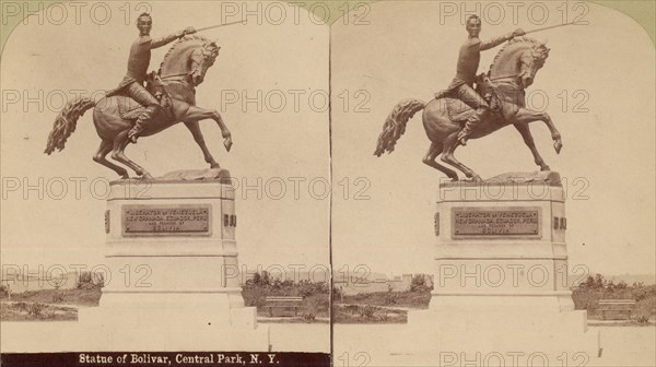 Stereographic View of Statue of Simon Bolivar by R. de la Cova, Central Park, New York, 1884-98.