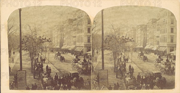 Broadway with horse-drawn carriages, ca. 1860s.