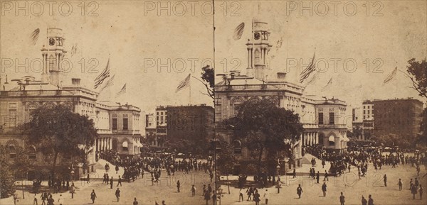 The Populace Begin to Gather in Front of the City Hall to Witness the Arrival of the Embassy on Their Visit to the Governor and Mayor, 1860.