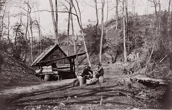 [A Union Station on the James River Established for Extracting Gunpowder from Confederate Torpedoes], 1864. Formerly attributed to Mathew B. Brady, Andrew Joseph Russell.