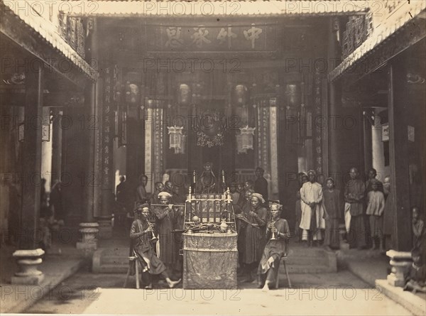 Cérémonie religieuse dans la Pagode Chinoise de Cholen, Saïgon, Cochinchine, 1866.