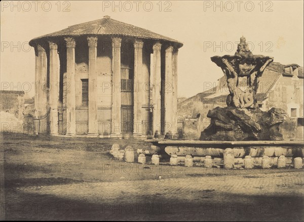 Temple of Vesta and Fountain, Piazza Bocca della Verita, ca. 1855.