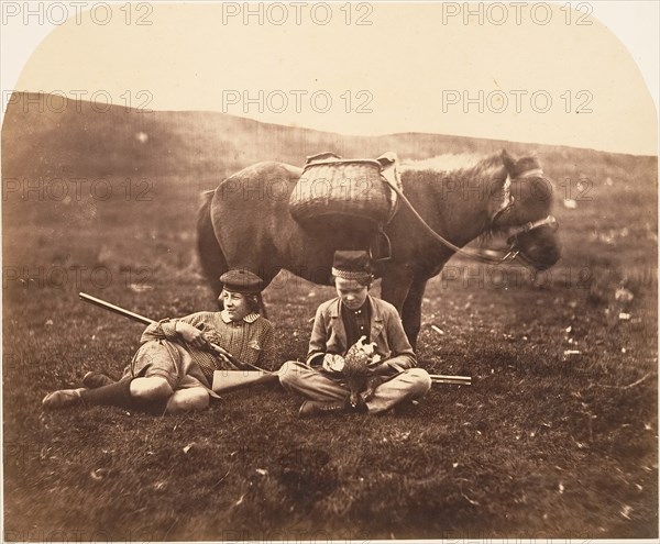 Charlie and Peel Ross with Horse after a Hunt, ca. 1856-59.