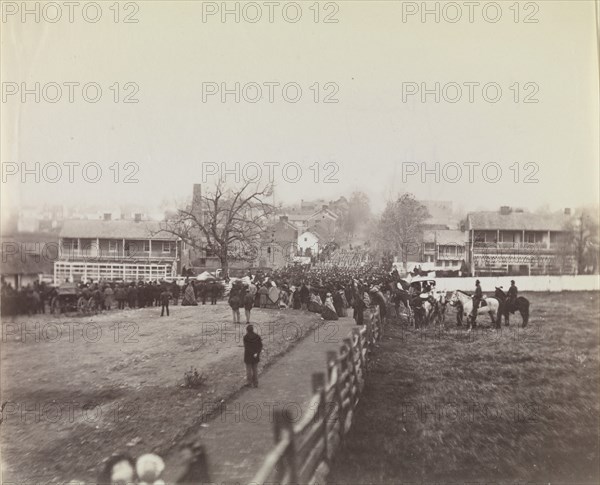 Procession of Troops and Civilians on Way to Dedication of Soldiers' National Cemetery, Gettysburg, Pennsylvania, November 19, 1863. Formerly attributed to Mathew B. Brady.