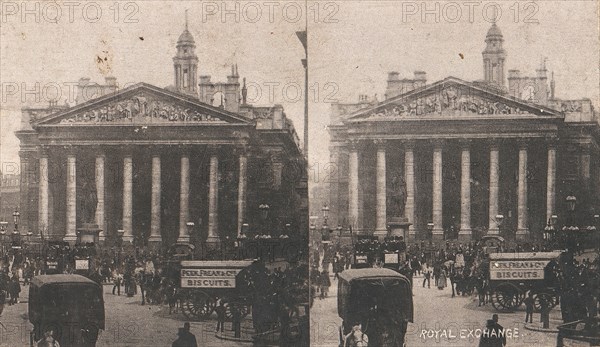 Pair of Stereograph Views of the Royal Exchange, London, England, 1850s-1910s.