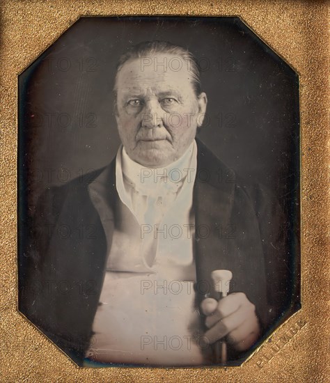 Elderly Man Holding Ivory-topped Walking Stick, 1840s.