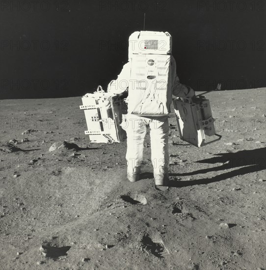 Buzz Aldrin on the Moon with Components of the Early Apollo Scientific Experiments Package, 1969.