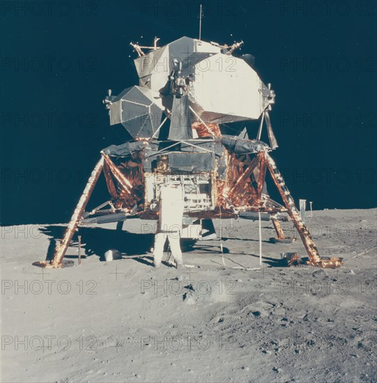 Buzz Aldrin with Apollo 11 Lunar Module on the Moon, 1969.